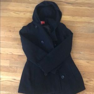 Black Hooded Pea Coat